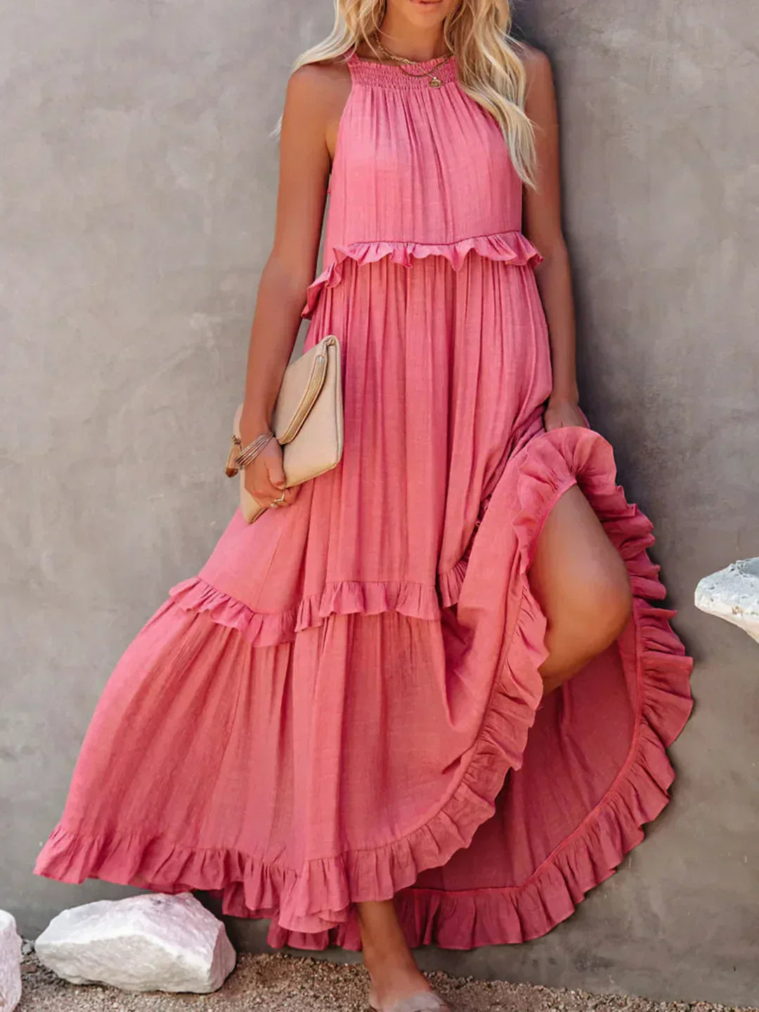 Chelsea | Halter dress with ruffles and pockets