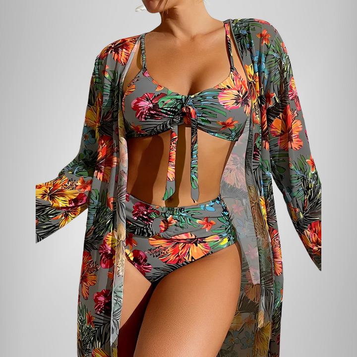 Flora™ - Tropical Print Bikini Set with Cover-Up