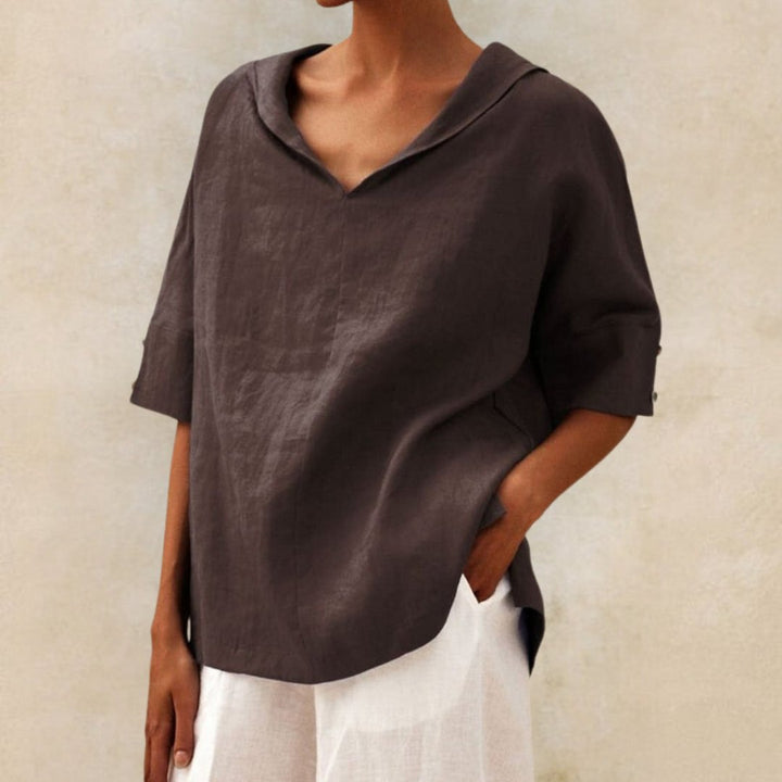 Lena™ | Women's V-Neck Casual Linen Shirt