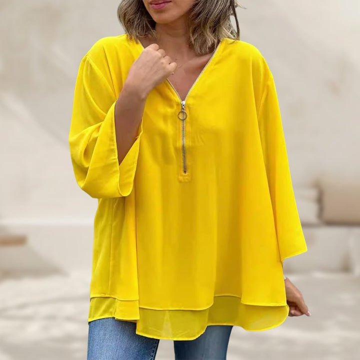 Melanie™ | Chiffon Zipper Top With V-neck